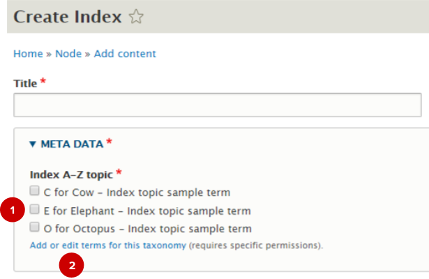 Screenshot of index node edit form