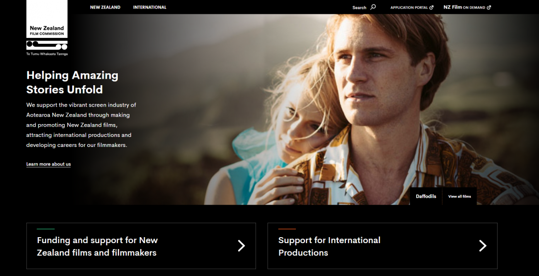 Screenshot of nzfilm.co.nz homepage