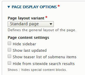 Screenshot of page content settings